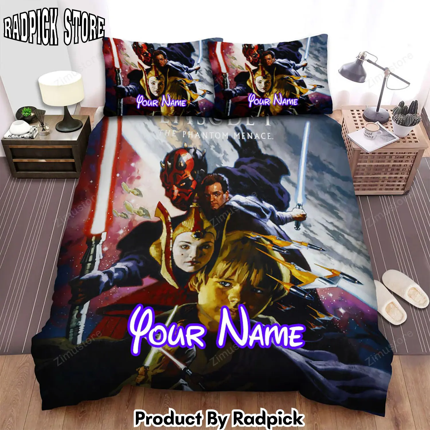 Radpick star wars episode i the phantom menace art of the boy and many main actors with light sword movie poster bed sheets spread comforter duvet cover personalized name bedding sets rp3272000